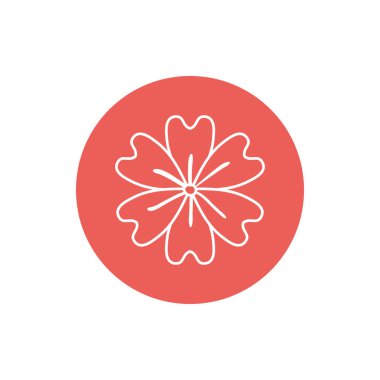 Flower inside red circle line block style icon set vector design