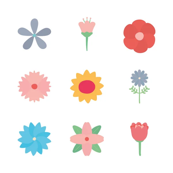 Isolated flowers flat style icon set vector design — Stok Vektör