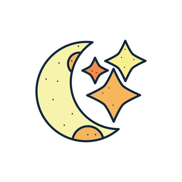 Isolated moon and stars line fill style icon vector design — ストックベクタ