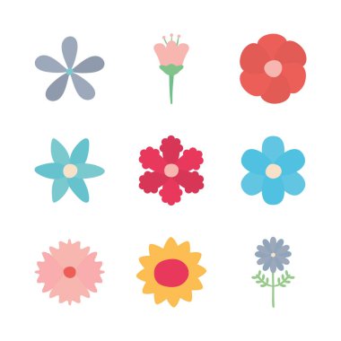 Isolated flowers flat style icon set vector design