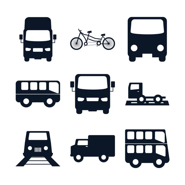 Isolated transportation vehicles silhouette style icon set vector design — Stock Vector