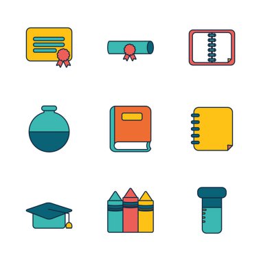 Isolated school line fill style icon set vector design