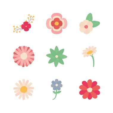 Isolated flowers flat style icon set vector design