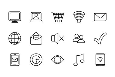 Social media line style icon set vector design