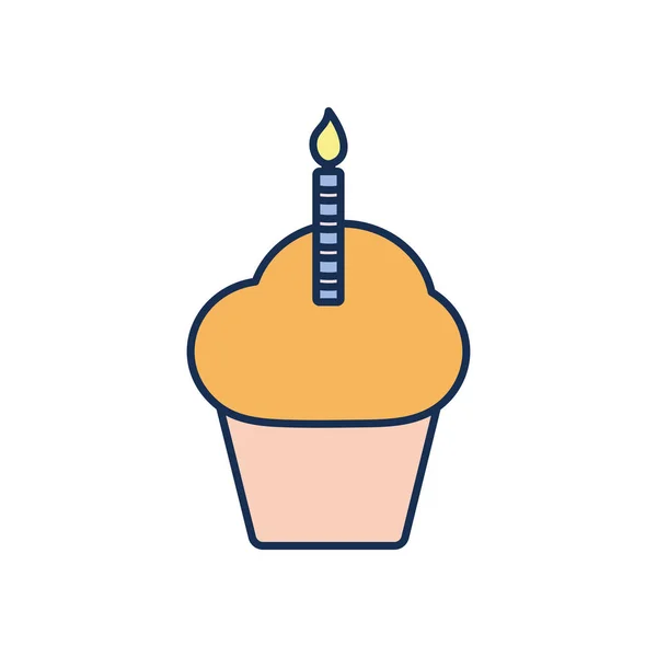 Happy birthday cupcake line fill style icon vector design — ストックベクタ