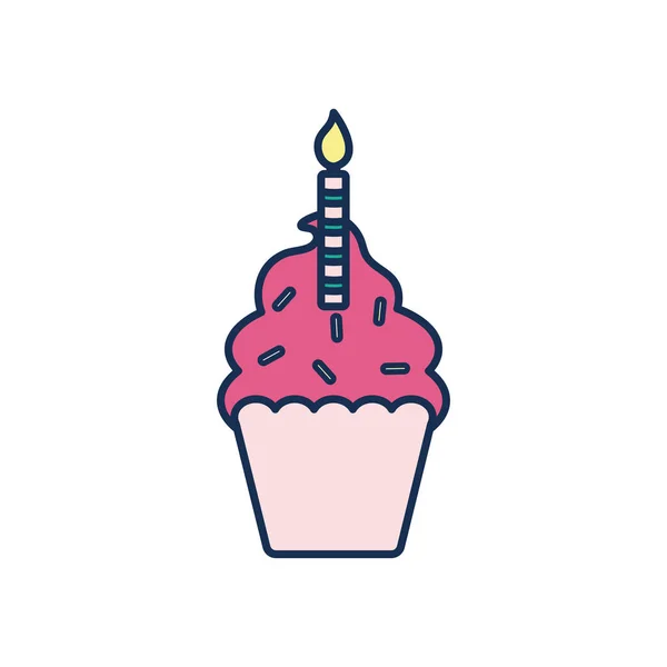 Happy birthday cupcake line fill style icon vector design — 스톡 벡터