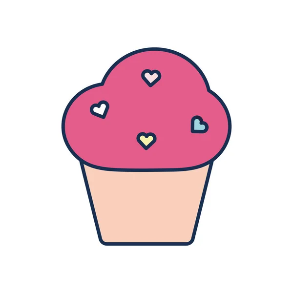 Aislado cupcake postre línea relleno estilo icono vector diseño — Vector de stock