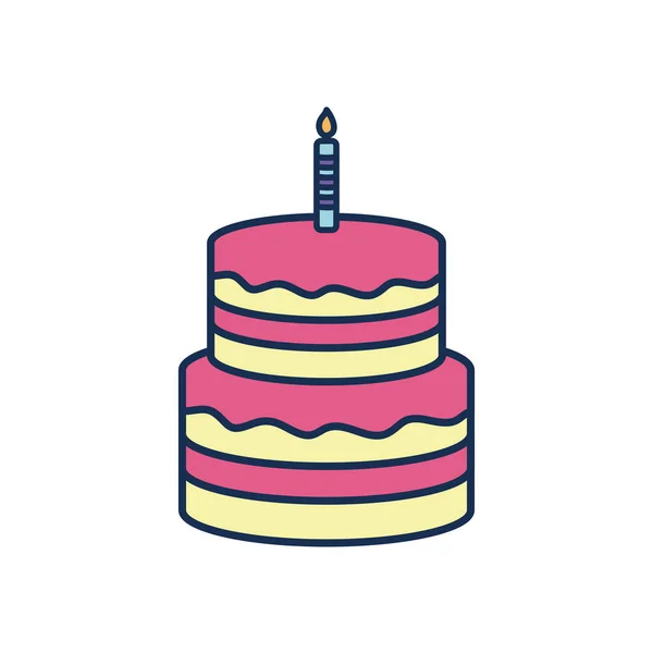 Happy birthday cake line fill style icon vector design — 스톡 벡터