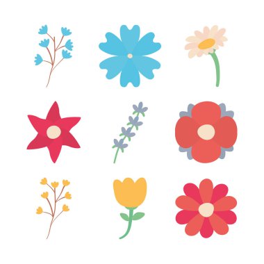 Isolated flowers flat style icon set vector design