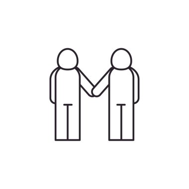 Isolated avatars holding hands line style icon vector design