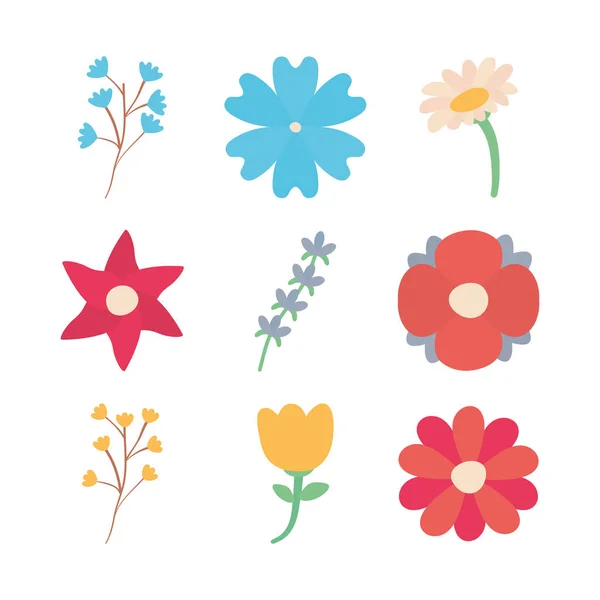 Isolated flowers flat style icon set vector design — Stockvektor