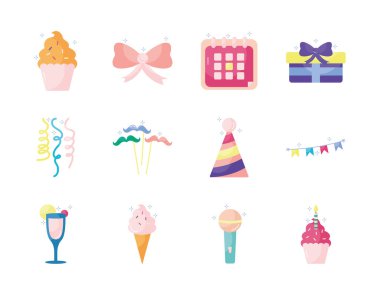 Isolated party flat style icon set vector design