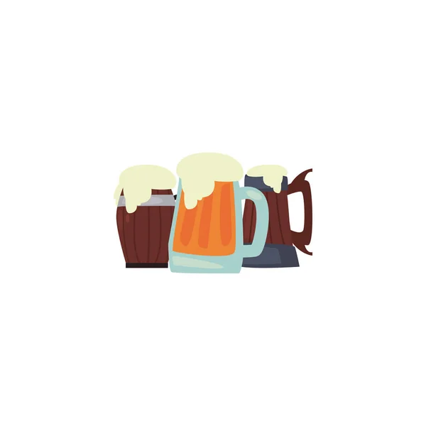 Isolated glasses of beer fill style icon vector design — Stock Vector