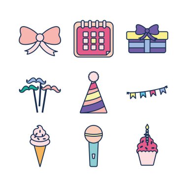 Isolated party line fill style icon set vector design