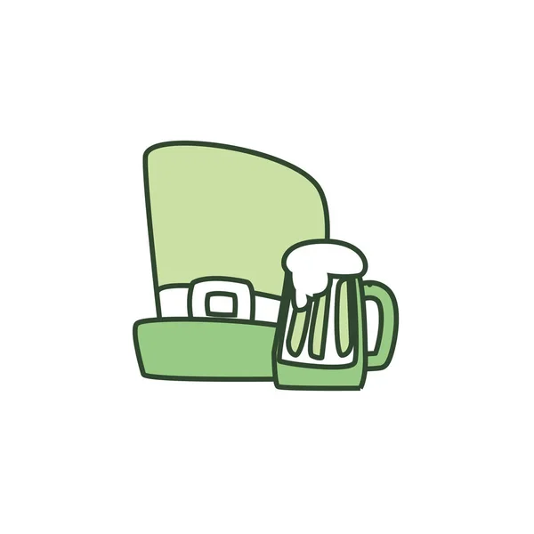 Sombrero aislado y cerveza de santo patrcks día línea estilo icono vector diseño — Archivo Imágenes Vectoriales