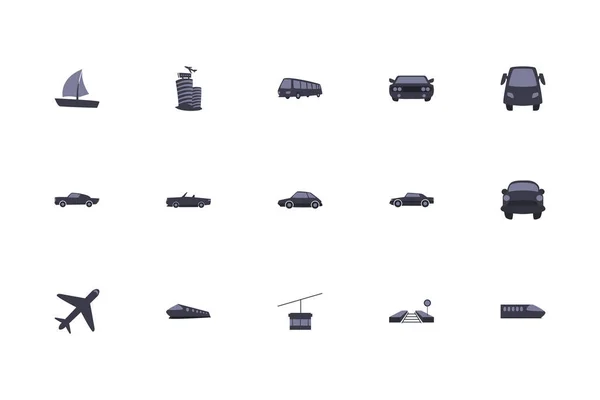 Isolated transportation vehicles fill style icon set vector design — Stock Vector