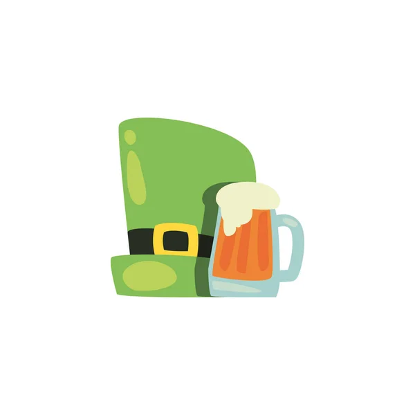 Isolated hat and beer of saint patrcks day fill style icon vector design — Stock Vector