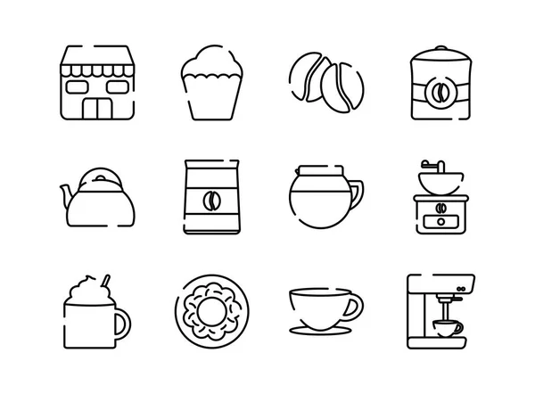 Изолированный стиль кофейной линии иконка набор вектор дизайн — стоковый вектор