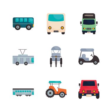 Isolated transportation vehicles flat style icon set vector design