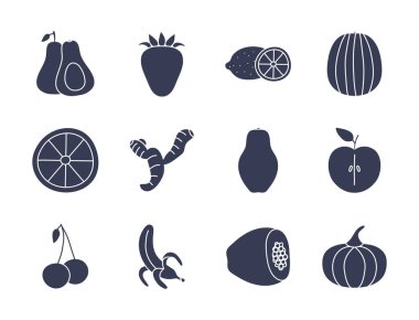 Fruits and vegetables silhouette style icon set vector design