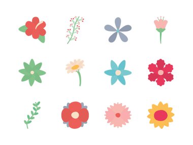 Isolated flowers flat style icon set vector design