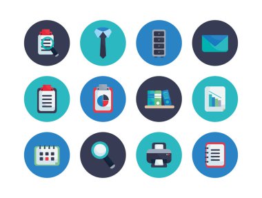 Isolated office flat block style icon set vector design