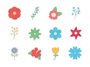 Isolated flowers flat style icon set vector design