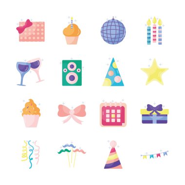 Isolated party flat style icon set vector design