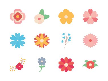 Isolated flowers flat style icon set vector design