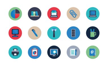 Isolated office flat block style icon set vector design