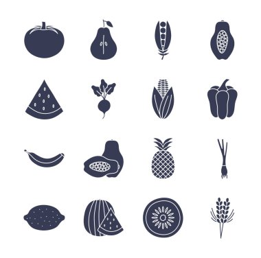 Fruits and vegetables silhouette style icon set vector design
