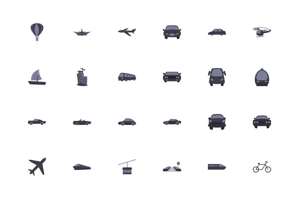 Isolated transportation vehicles fill style icon set vector design — Stock Vector