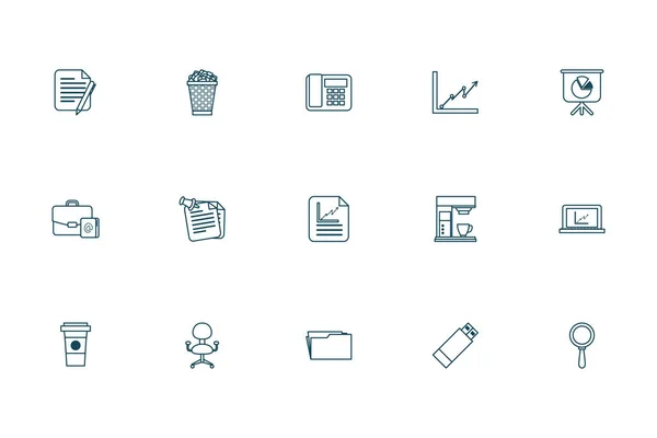 Diseño de vectores de iconos de estilo de oficina y línea de negocio — Vector de stock