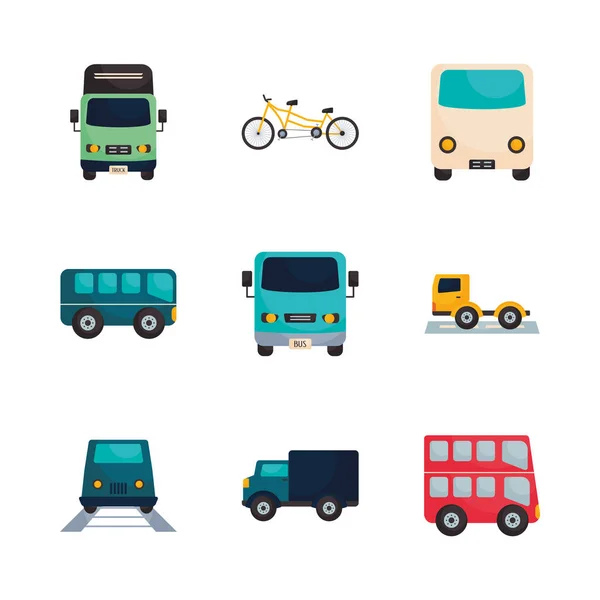 Isolated transportation vehicles flat style icon set vector design — 스톡 벡터