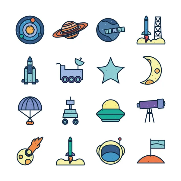 Isolated space line fill style icon set vector design — 스톡 벡터