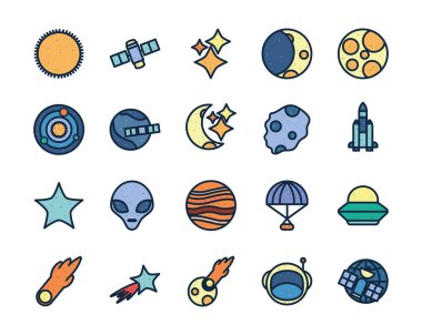 Isolated space line fill style icon set vector design