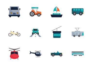 Isolated transportation vehicles flat style icon set vector design