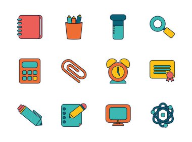 Isolated school line fill style icon set vector design