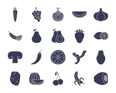 Fruits and vegetables silhouette style icon set vector design