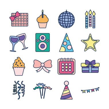 Isolated party line fill style icon set vector design