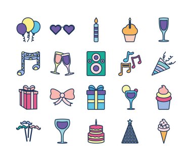 Isolated party line fill style icon set vector design