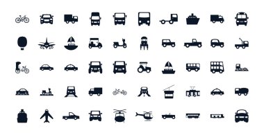 Isolated transportation vehicles silhouette style icon set vector design