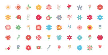 Isolated flowers flat style icon set vector design
