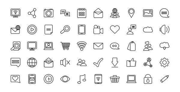 Social media line style icon set vector design — ストックベクタ