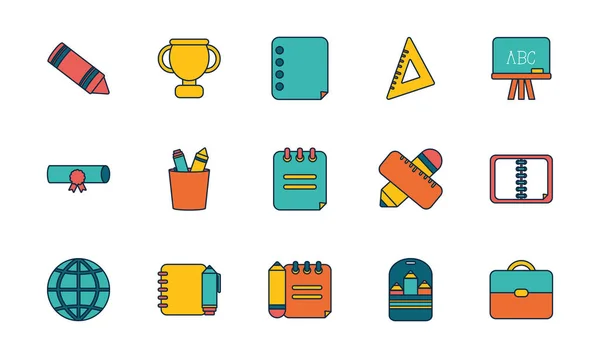 Isolated school line fill style icon set vector design — ストックベクタ