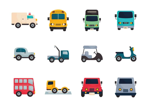 Isolated transportation vehicles flat style icon set vector design — Διανυσματικό Αρχείο