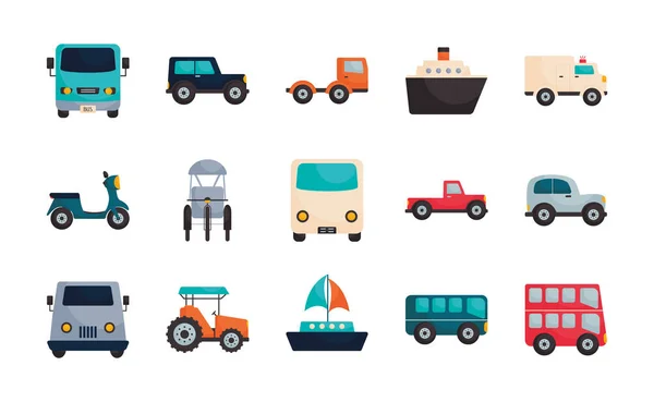 Isolated transportation vehicles flat style icon set vector design — 스톡 벡터
