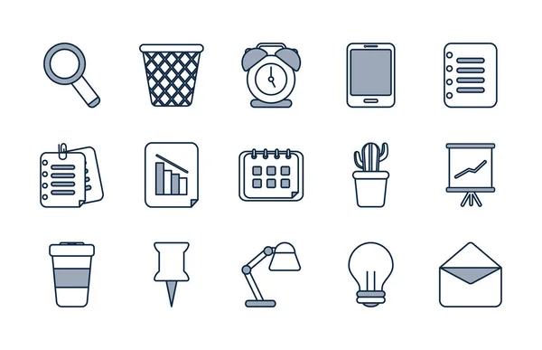 Isolated office half line half color style icon set vector design — Stok Vektör