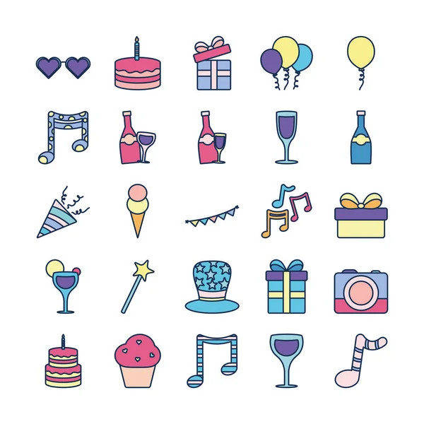Isolated party line fill style icon set vector design — Stok Vektör