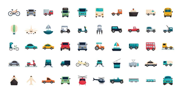 Isolated transportation vehicles flat style icon set vector design
